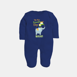 My First Republic Day Elephant Baby Fullbody Suit with Name - NAVY BLUE - New Born (Chest 7.5")