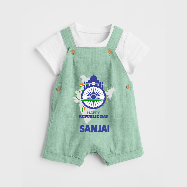 Happy Republic Day Customized Kid Dungaree - MINT GREEN - 0 - 5 Months Old (Chest 18")