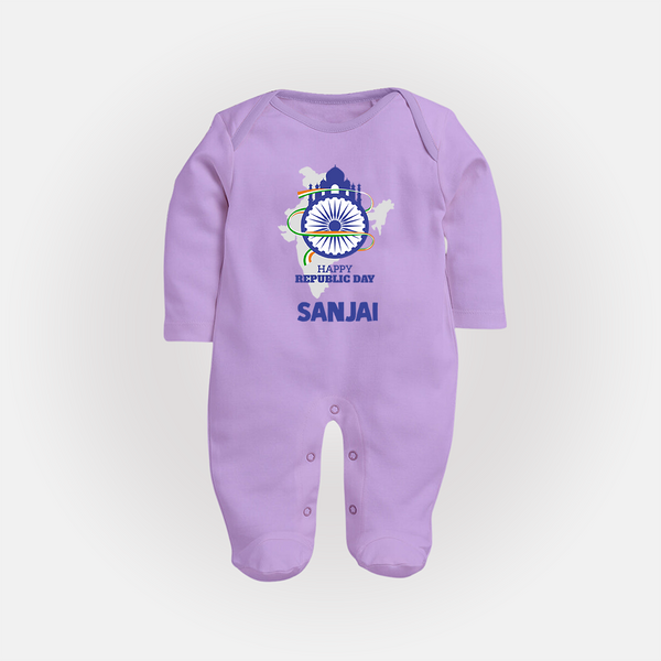 Happy Republic Day Customized Baby Fullbody Suit - LILAC - New Born (Chest 7.5")