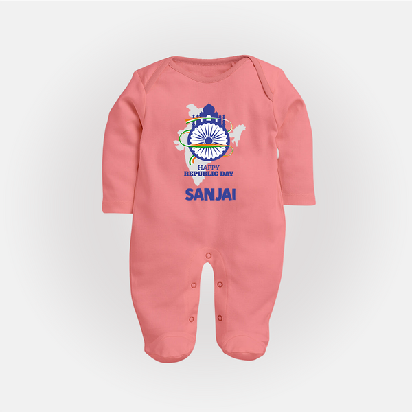 Happy Republic Day Customized Baby Fullbody Suit - PEACH - New Born (Chest 7.5")
