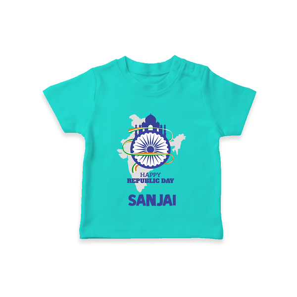 Happy Republic Day Customized Kid T-Shirt - TEAL - 0-5 Months Old (Chest 17")