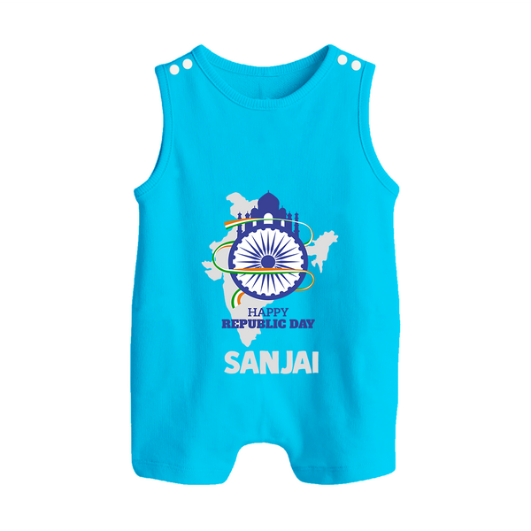 Happy Republic Day Customized Baby Romper Suit - SKY BLUE - 0 - 5 Months Old (Chest 18")