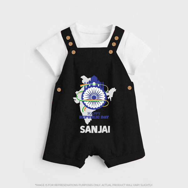 Happy Republic Day Customized Kid Dungaree - BLACK - 0 - 5 Months Old (Chest 18")