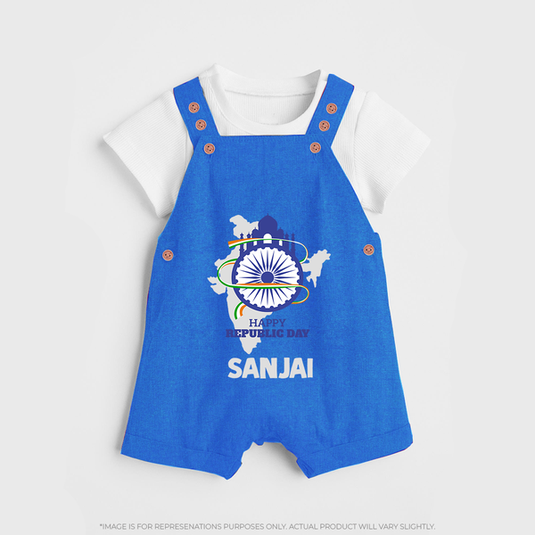 Happy Republic Day Customized Kid Dungaree - COBALT BLUE - 0 - 5 Months Old (Chest 18")