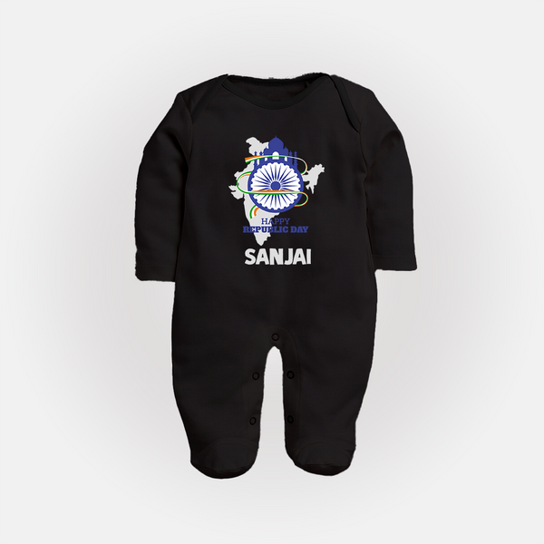 Happy Republic Day Customized Baby Fullbody Suit - BLACK - New Born (Chest 7.5")
