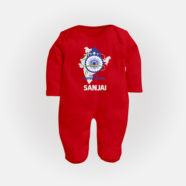 Happy Republic Day Customized Baby Fullbody Suit - RED - New Born (Chest 7.5")