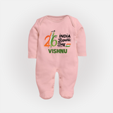 26th January Republic Day Personalised Baby Fullbody Suit - BABY PINK - New Born (Chest 7.5")