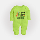 26th January Republic Day Personalised Baby Fullbody Suit - LIME GREEN - New Born (Chest 7.5")