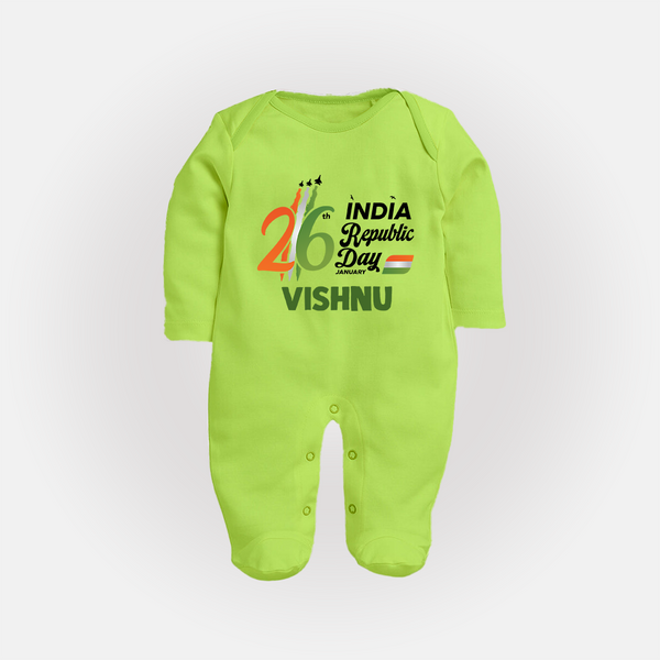 26th January Republic Day Personalised Baby Fullbody Suit - LIME GREEN - New Born (Chest 7.5")