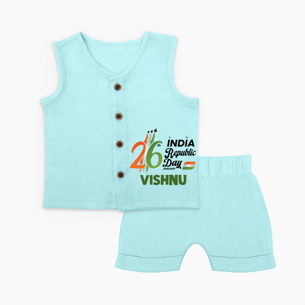 26th January Republic Day Personalised Kid Jabla Set - BABY BLUE - 0 - 3 Months Old (Chest 9.8")