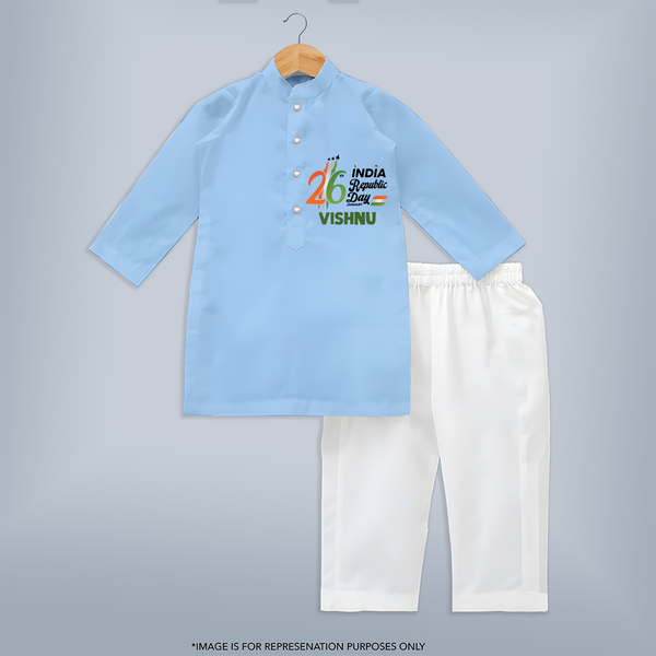 26th January Republic Day Personalised Kid Kurta - BABY BLUE - 3 - 6 Months Old (Chest 24", Kurta Length 14'', Waist 19", Pant Length 14")