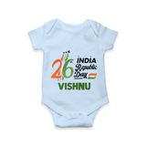 26th January Republic Day Personalised Baby Romper - BABY BLUE - New Born (Chest 14")
