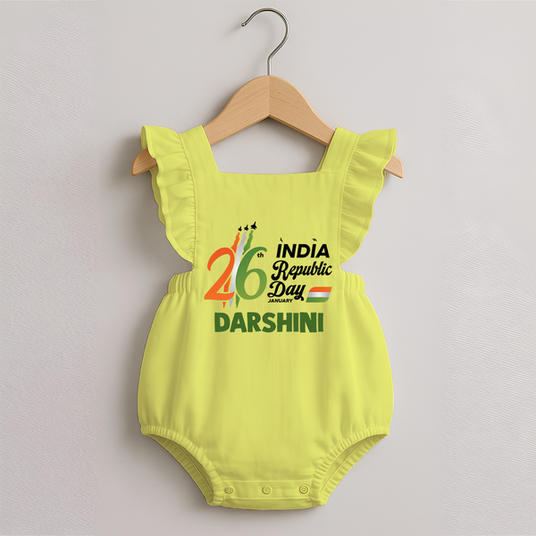 26th January Republic Day Personalised  Romper Frock - PASTEL YELLOW - 0 - 3 Months Old (Chest 19")