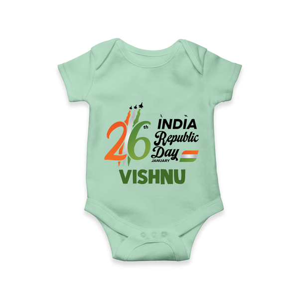 26th January Republic Day Personalised Baby Romper - MINT GREEN - New Born (Chest 14")