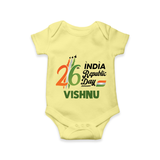 26th January Republic Day Personalised Baby Romper - PASTEL YELLOW - New Born (Chest 14")