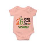 26th January Republic Day Personalised Baby Romper - PEACH - New Born (Chest 14")