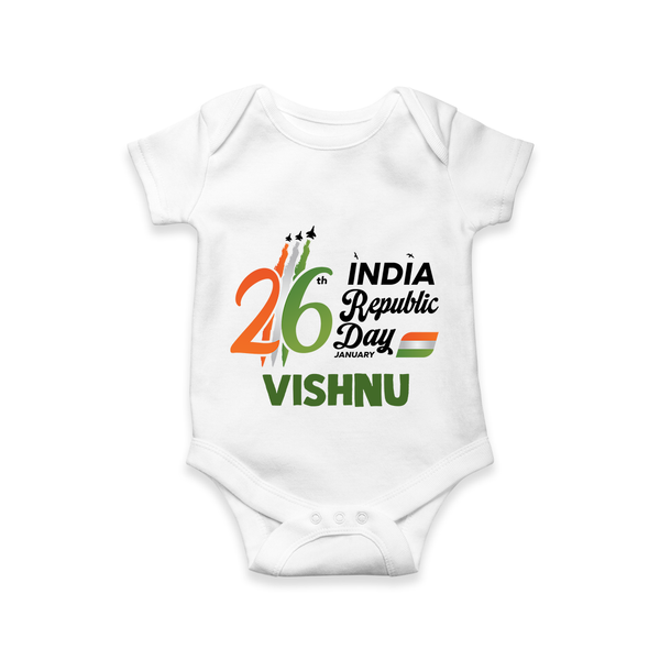 26th January Republic Day Personalised Baby Romper - WHITE - New Born (Chest 14")