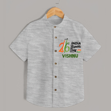 26th January Republic Day Personalised Kid Shirt - GREY - 0 - 6 Months Old (Chest 23")