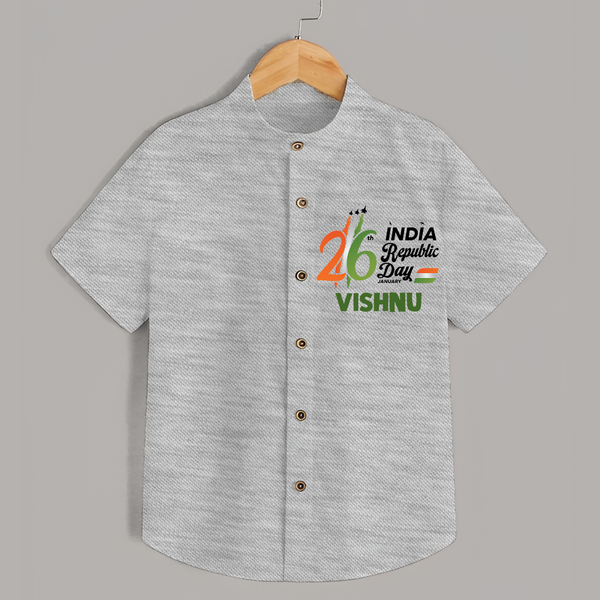 26th January Republic Day Personalised Kid Shirt - GREY - 0 - 6 Months Old (Chest 23")