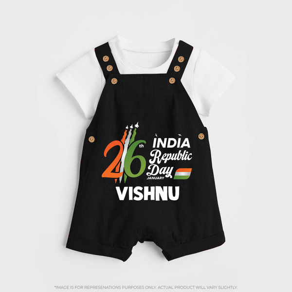 26th January Republic Day Personalised Kid Dungaree - BLACK - 0 - 5 Months Old (Chest 18")