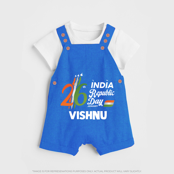 26th January Republic Day Personalised Kid Dungaree - COBALT BLUE - 0 - 5 Months Old (Chest 18")
