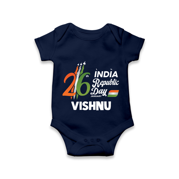 26th January Republic Day Personalised Baby Romper - NAVY BLUE - New Born (Chest 14")