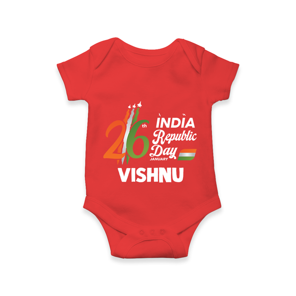 26th January Republic Day Personalised Baby Romper - RED - New Born (Chest 14")