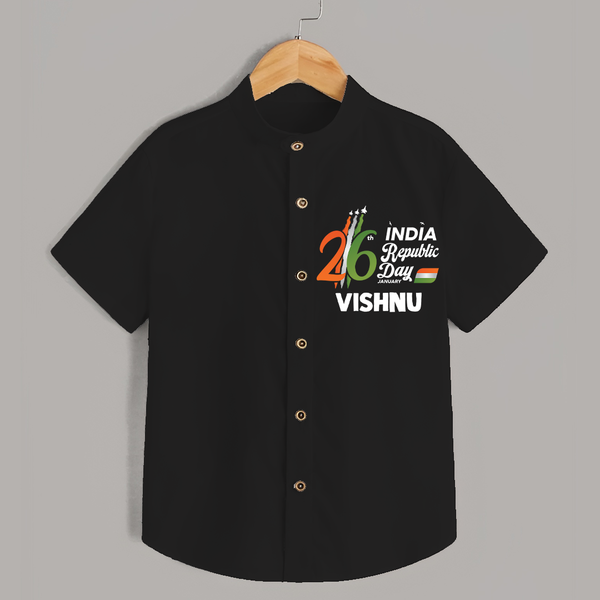 26th January Republic Day Personalised Kid Shirt - BLACK - 0 - 6 Months Old (Chest 23")