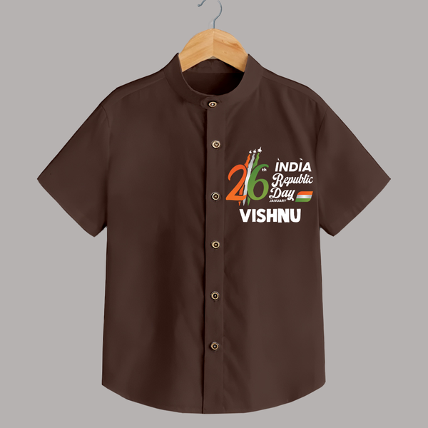 26th January Republic Day Personalised Kid Shirt - CHOCOLATE BROWN - 0 - 6 Months Old (Chest 23")