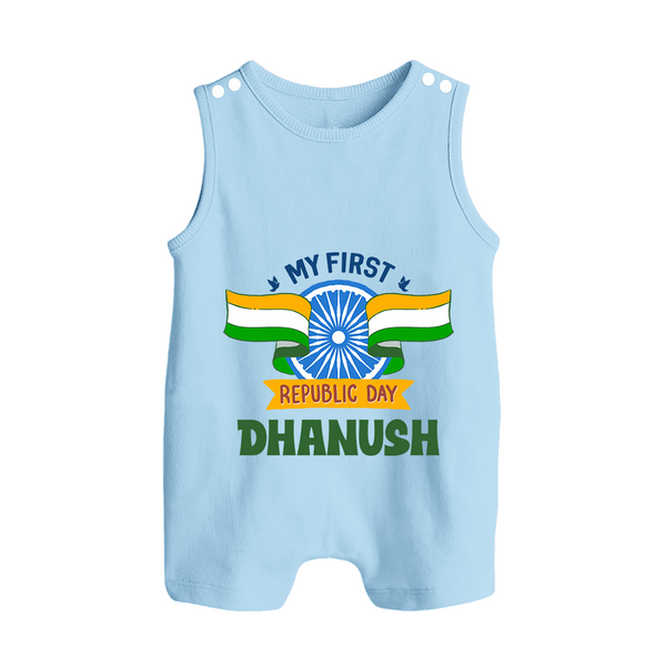My First Republic Day Personalised Baby Romper Suit - BABY BLUE - 0 - 5 Months Old (Chest 18")
