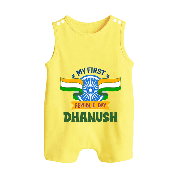 My First Republic Day Personalised Baby Romper Suit - PASTEL YELLOW - 0 - 5 Months Old (Chest 18")