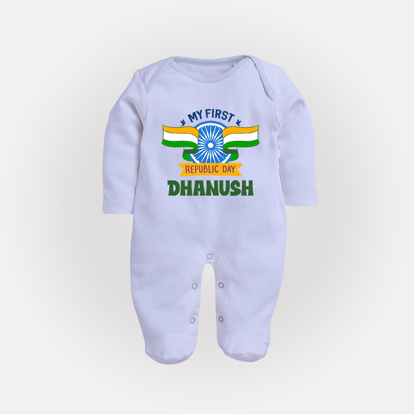 My First Republic Day Personalised Baby Fullbody Suit - BABY BLUE - New Born (Chest 7.5")