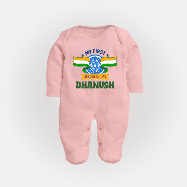 My First Republic Day Personalised Baby Fullbody Suit - BABY PINK - New Born (Chest 7.5")