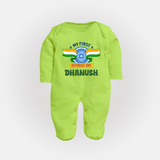 My First Republic Day Personalised Baby Fullbody Suit - LIME GREEN - New Born (Chest 7.5")