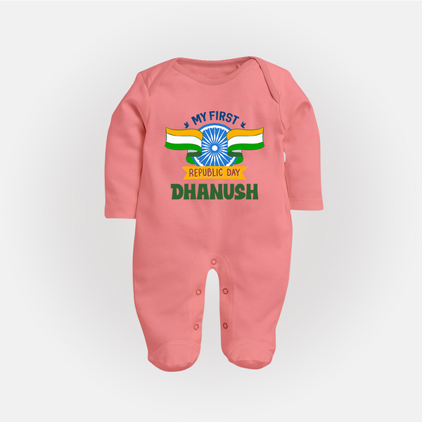 My First Republic Day Personalised Baby Fullbody Suit - PEACH - New Born (Chest 7.5")