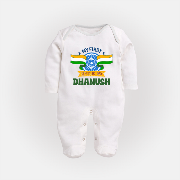 My First Republic Day Personalised Baby Fullbody Suit - WHITE - New Born (Chest 7.5")