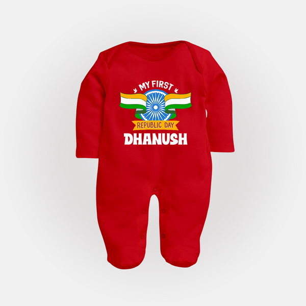 My First Republic Day Personalised Baby Fullbody Suit - RED - New Born (Chest 7.5")