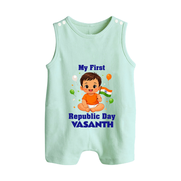 My First Republic Day Cute Baby Illustration Romper Suit - MINT GREEN - 0 - 5 Months Old (Chest 18")