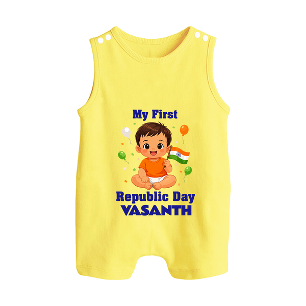 My First Republic Day Cute Baby Illustration Romper Suit - PASTEL YELLOW - 0 - 5 Months Old (Chest 18")