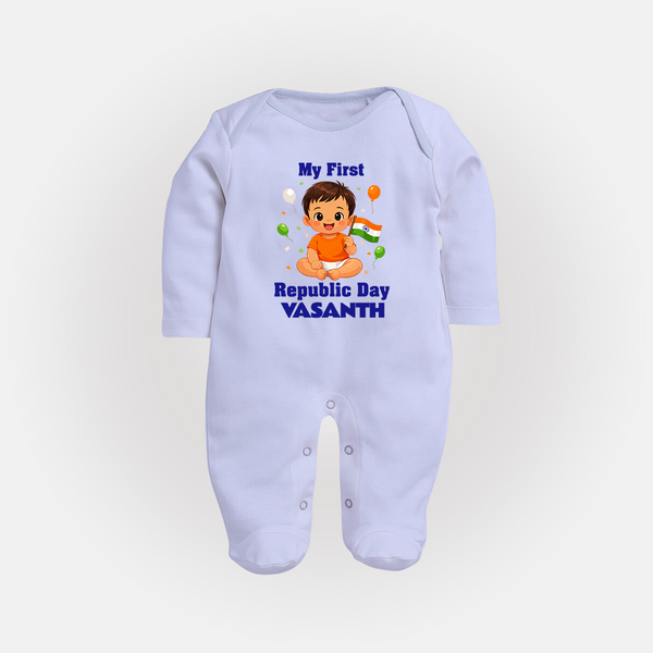 My First Republic Day Cute Baby Illustration Fullbody Suit - BABY BLUE - New Born (Chest 7.5")