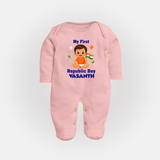 My First Republic Day Cute Baby Illustration Fullbody Suit - BABY PINK - New Born (Chest 7.5")