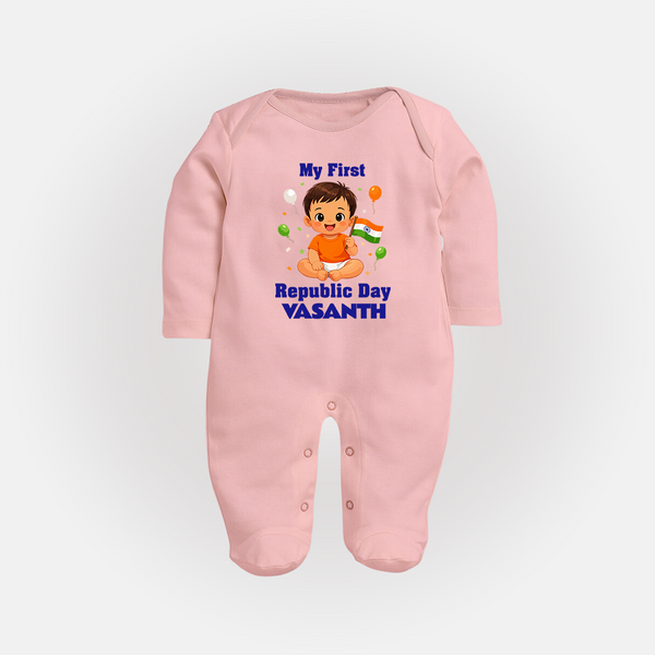 My First Republic Day Cute Baby Illustration Fullbody Suit - BABY PINK - New Born (Chest 7.5")
