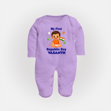 My First Republic Day Cute Baby Illustration Fullbody Suit - LILAC - New Born (Chest 7.5")