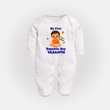 My First Republic Day Cute Baby Illustration Fullbody Suit - WHITE - New Born (Chest 7.5")