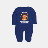 My First Republic Day Cute Baby Illustration Fullbody Suit - NAVY BLUE - New Born (Chest 7.5")