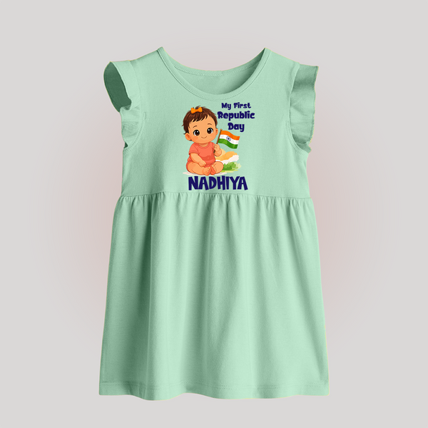 My First Republic Day Baby Girl Personalised Baby Frock - MINT GREEN - 0 - 3 Months Old (Chest 17")
