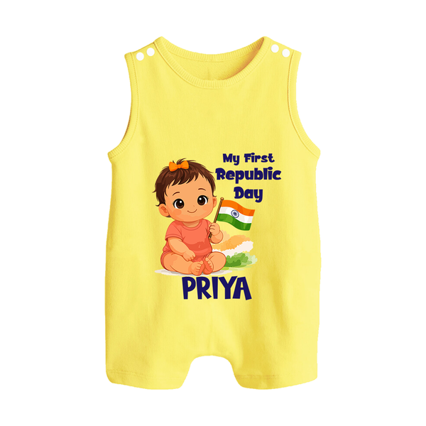 My First Republic Day Baby Girl Personalised Romper Suit - PASTEL YELLOW - 0 - 5 Months Old (Chest 18")