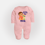 My First Republic Day Baby Girl Personalised Fullbody Suit - BABY PINK - New Born (Chest 7.5")
