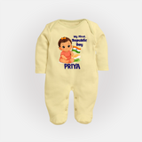 My First Republic Day Baby Girl Personalised Fullbody Suit - PASTEL YELLOW - New Born (Chest 7.5")