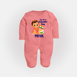 My First Republic Day Baby Girl Personalised Fullbody Suit - PEACH - New Born (Chest 7.5")